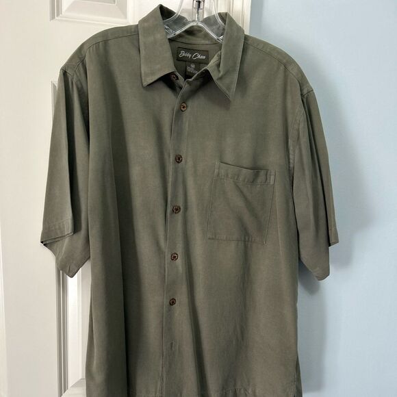 Bobby Chan Silk Olive Green Shirt - Picture 6 of 6